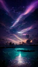 Fantasy Night Sky With A Ocean
