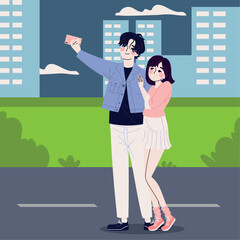 Wall Mural - korean couple in the city