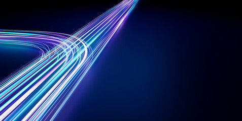 Wall Mural - futuristic vibrant blue purple color speed light, abstract timelapse highspeed car light trail motio