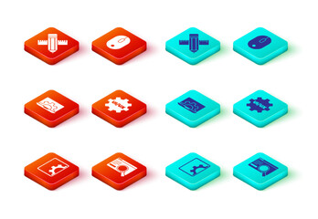 Set Web development, UI or UX design, Computer mouse and Crossed ruler and pencil icon. Vector