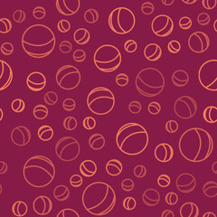 Wall Mural - Brown line Beach ball icon isolated seamless pattern on red background. Children toy. Vector