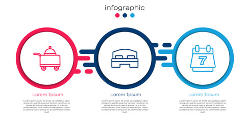 Canvas Print - Set line Covered with tray of food, Hotel room bed and booking calendar. Business infographic template. Vector