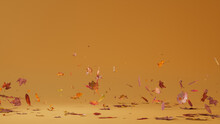 Mid Yellow Seasonal Wallpaper With Falling Autumn Leaves. Natural Banner With Copy-space.