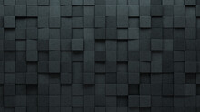 Square Tiles Arranged To Create A Polished Wall. 3D, Futuristic Background Formed From Concrete Blocks. 3D Render