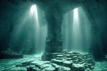 Sticker - ancient underwater city, ocean scene, atlantis , fantasy background wallpaper