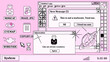 PC desktop with start menu, window boxes and icons in retro Y2K or 2000's style. Collage of UI and UX design elements in pastel pink colors.