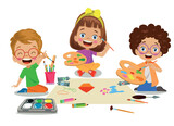 Fototapeta Dinusie - cute kids painting in class