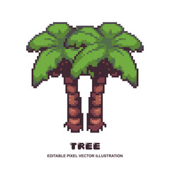 Pixel palm tree icon vector illustration for video game asset, motion graphic and others