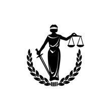 Lady Justice, Justitia Goddess Logo For Attorney And Law Simple Clean Minimalist Modern Silhouette Statue Black Icon Design.