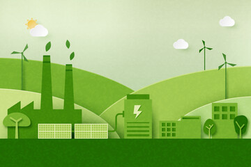 Aufkleber - Green industry and alternative renewable energy.ESG as environmental social and governance concept.Paper art Vector illustration.