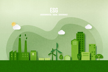 Wall Mural - green industry and alternative renewable energy.green eco friendly cityscape background.paper art of