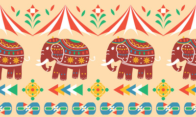 Seamless pattern of elephant with beautiful elements in geometric shapes vector.