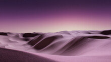 Night Landscape, With Desert Sand Dunes. Surreal Modern Wallpaper With Purple Gradient Starry Sky