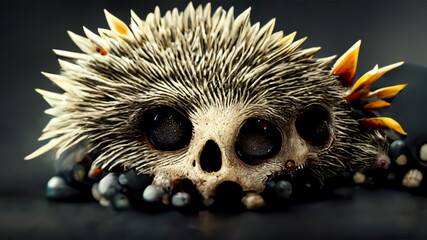 The skull-headed hedgehog on a dark background makes it look scary.