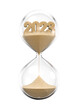 Year 2023 hourglass - 3D illustration of time slipping away like sand