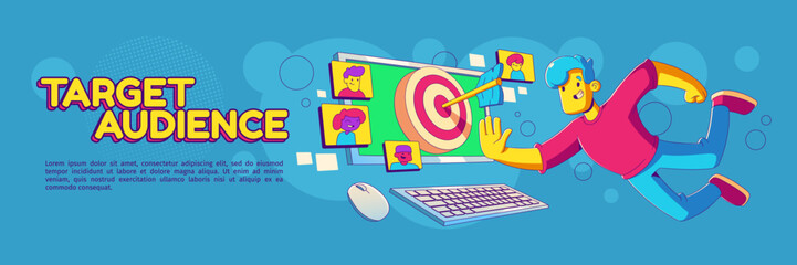 Wall Mural - target audience, seo, customer attraction banner. internet marketing and digital business content cr