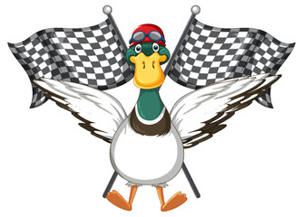 Poster - Cartoon duck holding race flag