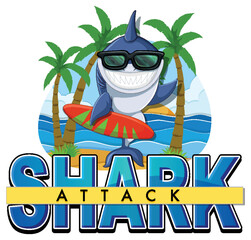 Wall Mural - shark attack icon with cute shark cartoon character