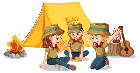 Poster - Camping kids in cartoon style