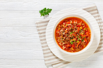 Poster - Hamburger Soup with barley and vegetables in bowl