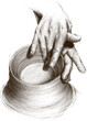 High-resolution pottery PNG drawing with transparent background. Black and white illustration of potter's hand. Perfect for your project, wall art, phone wallpaper, t-shirt, or phone case.