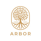Arbor tree of life logo. Natural product plant growth icon. Botanical wellness spa sign. Eco nature garden emblem. Premium oak tree roots symbol. Vector illustration.