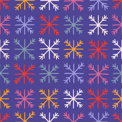 Hand drawn various snowflakes, seamless pattern. Winter symbol. Perfect for Christmas cards, invitations, decorations, wrapping paper, textiles and more.