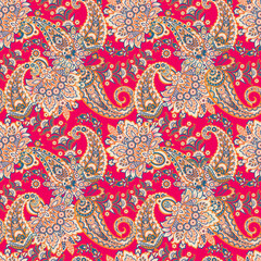 Paisley Floral oriental ethnic Pattern. Seamless Vector Ornament. Ornamental motifs of the Indian fabric patterns