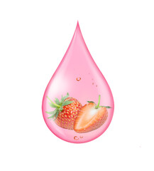 Canvas Print - Strawberry serum oil drop isolated on white background. Fruit collagen, natural organic cosmetic ingredient for skin care, beauty and spa concept.