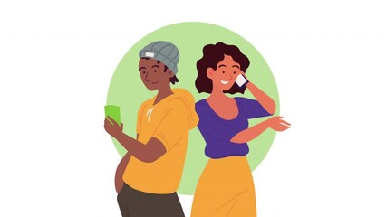 Poster - interracial couple using smartphones animation