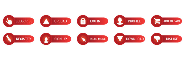 Poster - vector icons for subscribe, upload, log in, profile, add to cart, register, sign up, read more, dislike, download