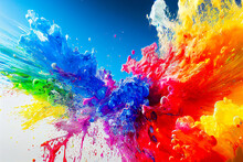 Exploding Liquid Paint Splashes In Rainbow Colors