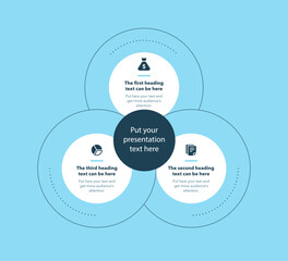 Poster - Simple business process template with three stages - blue version. Slide for business presentation.