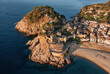 Aerial view to beautiful fortress and beach in Lloret de Mar on Costa Brava, Spain