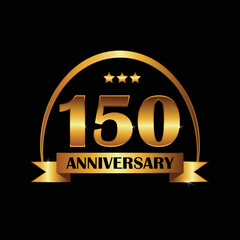 150th Anniversary Celebration Logo. Gold Elegant Anniversary Template Design, Vector template logo