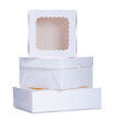 Empty confectionery boxes for cupcake cakes on white background isolation