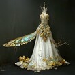 Rococo Style Wedding Dress with Fairy Wings - Digital Art, Concept Art, 3D Render