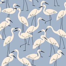 Seamless Trendy Pattern With Stork. Cartoon Vector Illustration For Prints, Clothing, Packaging And Postcards.