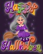 © Lorena - Happy Halloween hand-lettered with a witch on a broomstick