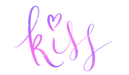 Wall Mural - KISS colorful brush lettering on transparent background