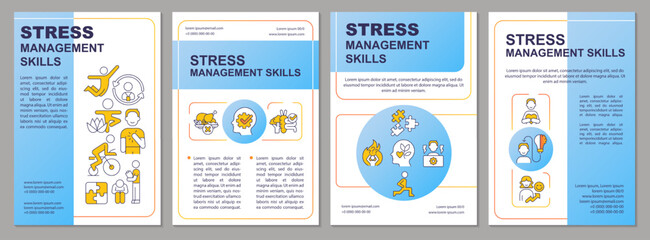 Wall Mural - stress relief techniques blue brochure template. mental health care. leaflet design with linear icon
