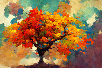 Wall Mural - colorful autumn tree with red and yellow autumn leaves