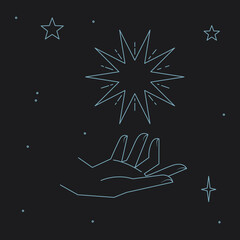 Wall Mural - astrology human hands with stars in boho style. esoteric elements. spirituality and magic symbols.