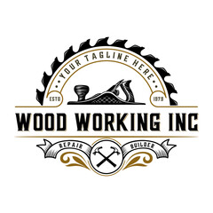 carpenter vintage logo design. handcraft and saw icon, for carpentry, furniture, construction and home improvement.