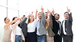 © ASDF - group of confident young people, pointing somewhere up.