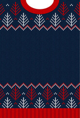 Sticker - Ugly sweater Christmas party invite. Knitted background pattern scandinavian knitting ornaments.