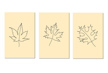 Canvas Print - One line drawing of vector autumn leaves. Modern single line art, aesthetic outline. Ideal for home decor such as posters, wall art, printed bag or t-shirt, sticker, mobile phone cas