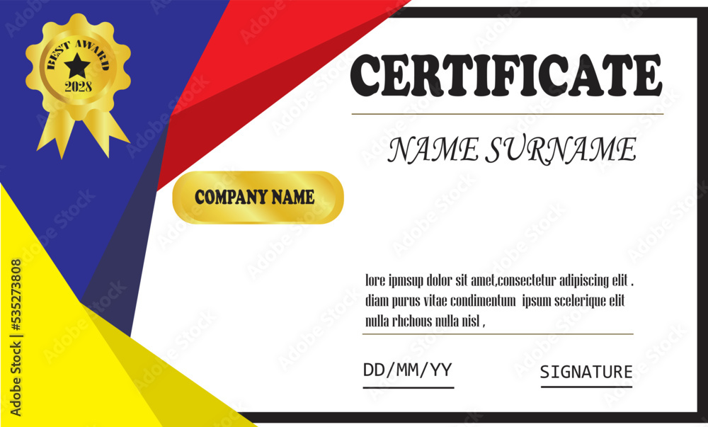 Blue and gold,red Certificate of achievement template set with gold ...