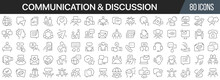 Communication And Discussion Line Icons Collection. Big UI Icon Set In A Flat Design. Thin Outline Icons Pack. Vector Illustration EPS10