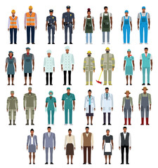 Wall Mural - People group different professions. Men and women of different occupation set. Flat vector illustration